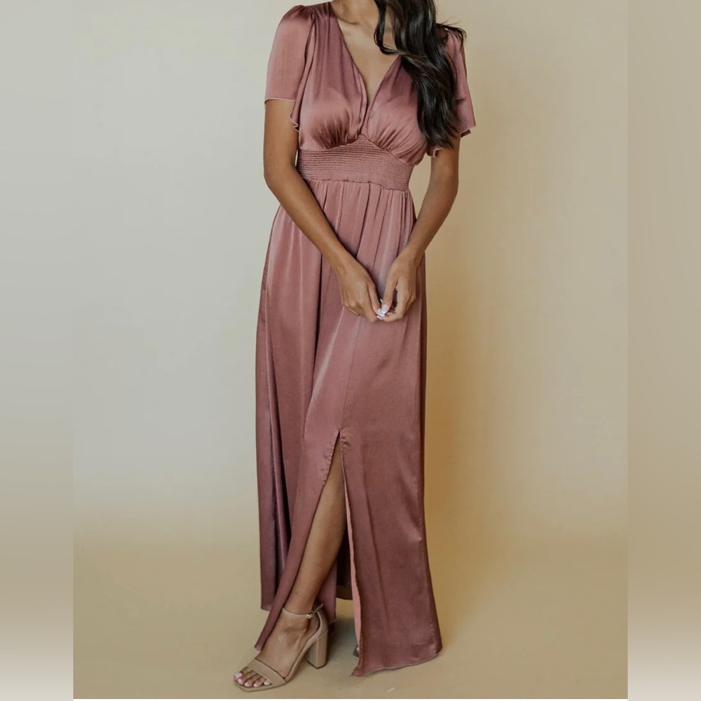 Prague Satin Maxi Dress - Rosy Brown